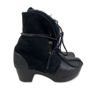 No. 6 Black Shearling Clog Boots Sz 5 Leather Lace Up Ankle Winter Platforms 36